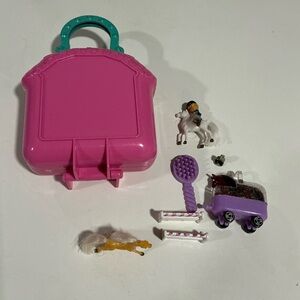 Vintage 1990 Bluebird Polly Pocket Pony Club Pink Compact w/ Rider & 3 Horses